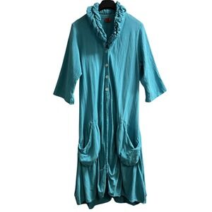 Oh My Gauze Blue Button Down Flounce Oversized Asymmetrical Midi Lagenlook Artsy